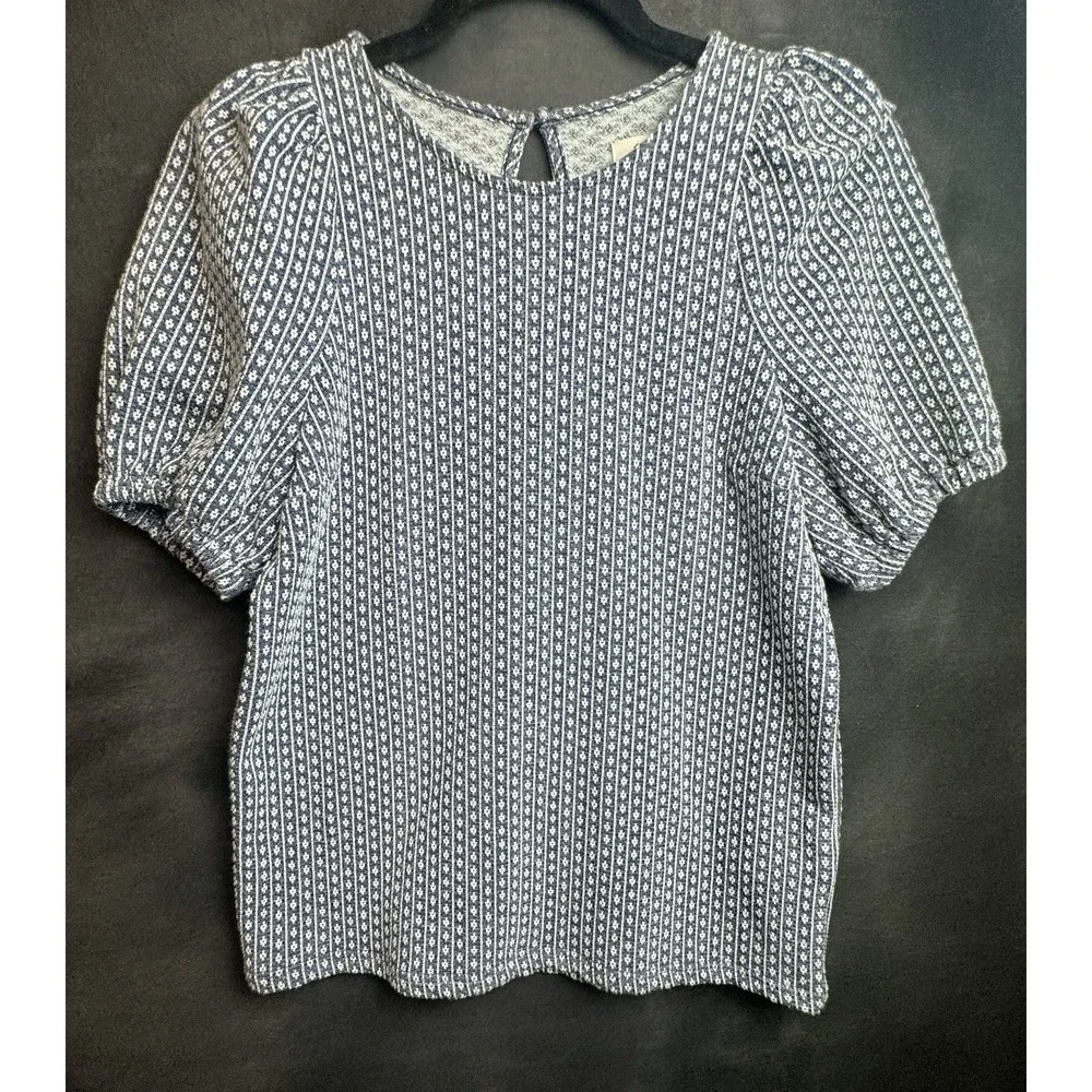 Madewell Floral Jacquard Puff Sleeve Blouse Blue Women's Size XS Textured Boho - Picture 1 of 6